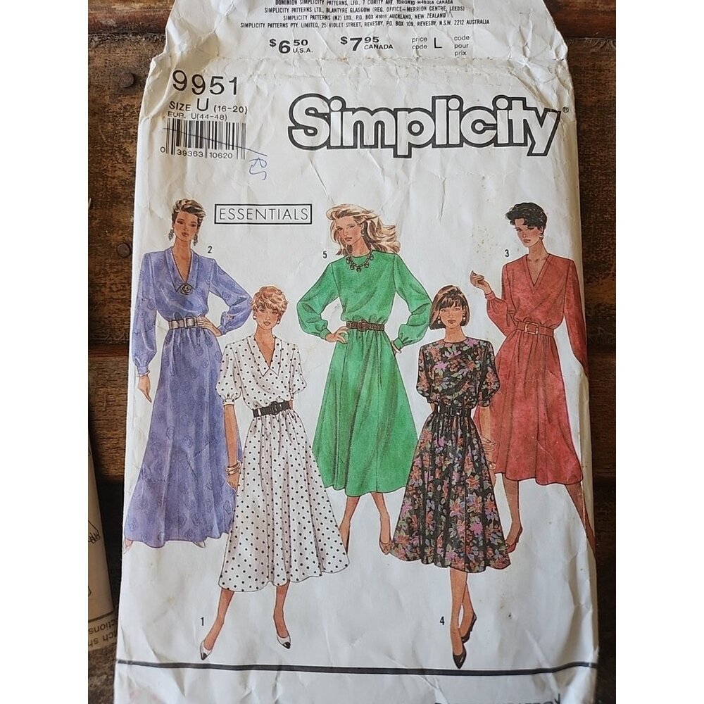 Vtg Simplicity 9951 Sewing Pattern Dresses In Three Lengths Size 16-20 1990